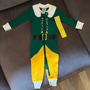 Hanna Andersson Green and Yellow Elf Pajama Costume